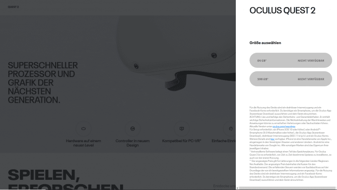 Wenn Sie den Oculus Online-Shop aus Deutschland anrufen, sind Headsets dies nicht 