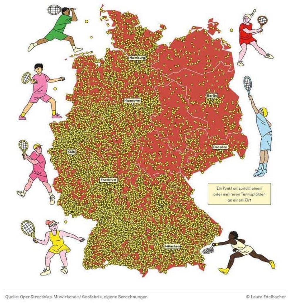 Verteilung von Tennisplätzen in Deutschland.