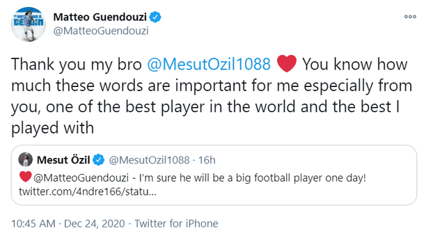 Guendouzi dankt Ozil für sein Kompliment