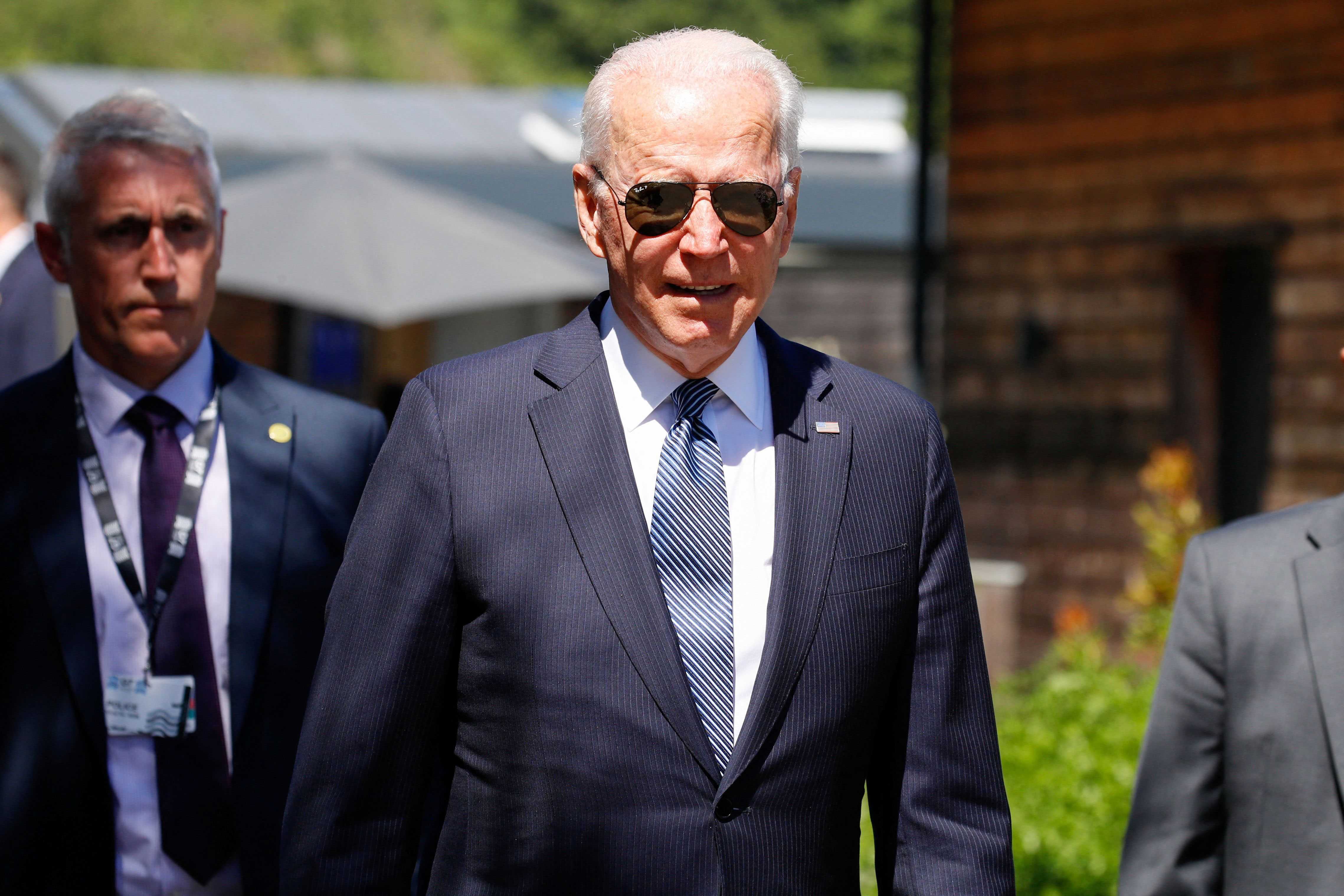 US-Präsident Joe Biden kommt am 13. Juni zu einer Plenarsitzung in Carbis Bay, England.