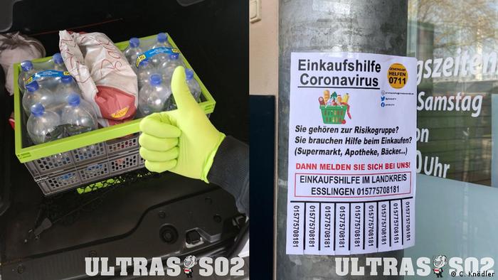 Coronavirus-Einkaufshilfe - Ultras in Stuttgart boten an, während der Pandemie Lebensmittel und Lebensmittel für schutzbedürftige Menschen einzukaufen