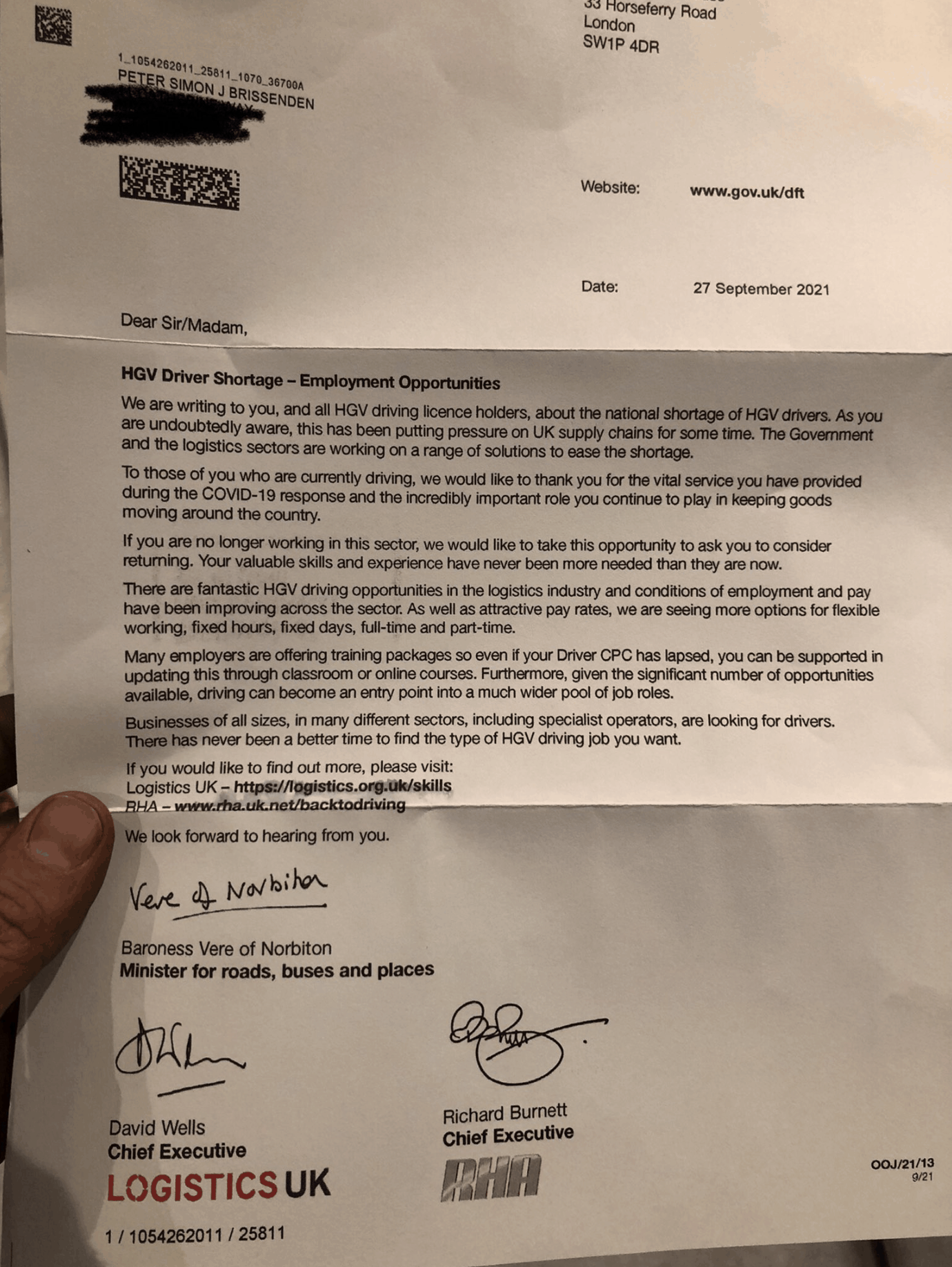 Der Brief der britischen Regierung