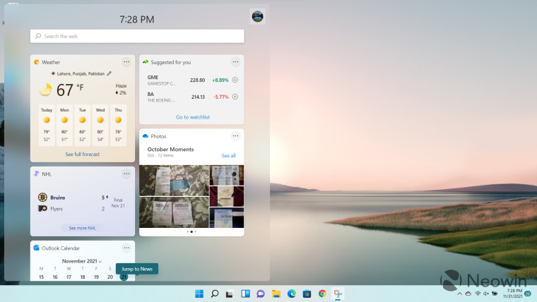 Ein Screenshot der in Windows 11 geöffneten Widgets