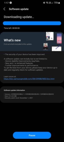 Galaxy S21 Sicherheitsupdate Dezember 2021