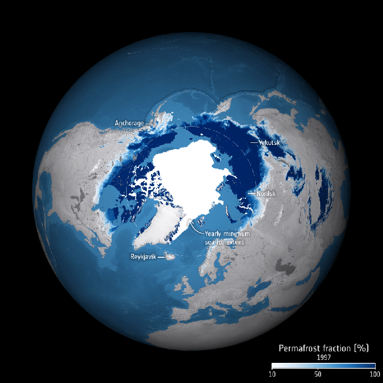 Arktische Permafrostausdehnung 1997–2019