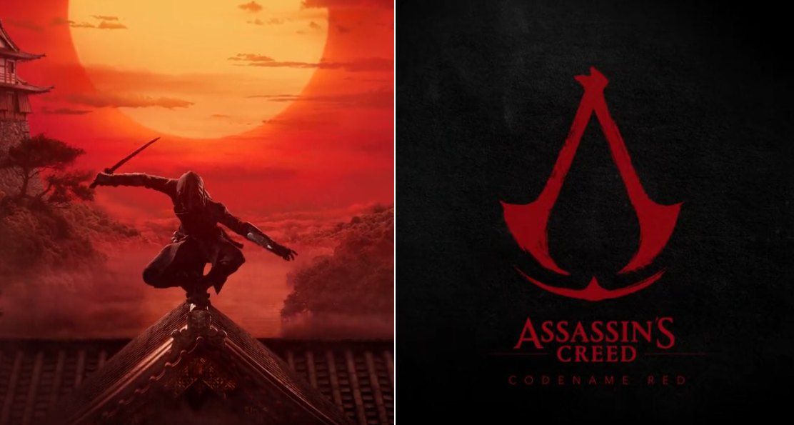 Assassin's Creed: Codename Red Logo und Titelbild, das einen der Assassinen des Spiels in einer Ninja-Pose vor einer untergehenden Sonne zeigt.