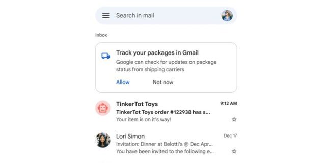 Benutzer können wählen, ob sie Aktualisierungen zur Paketverfolgung direkt aus Ihrem Posteingang oder in den Gmail-Einstellungen erhalten möchten. 