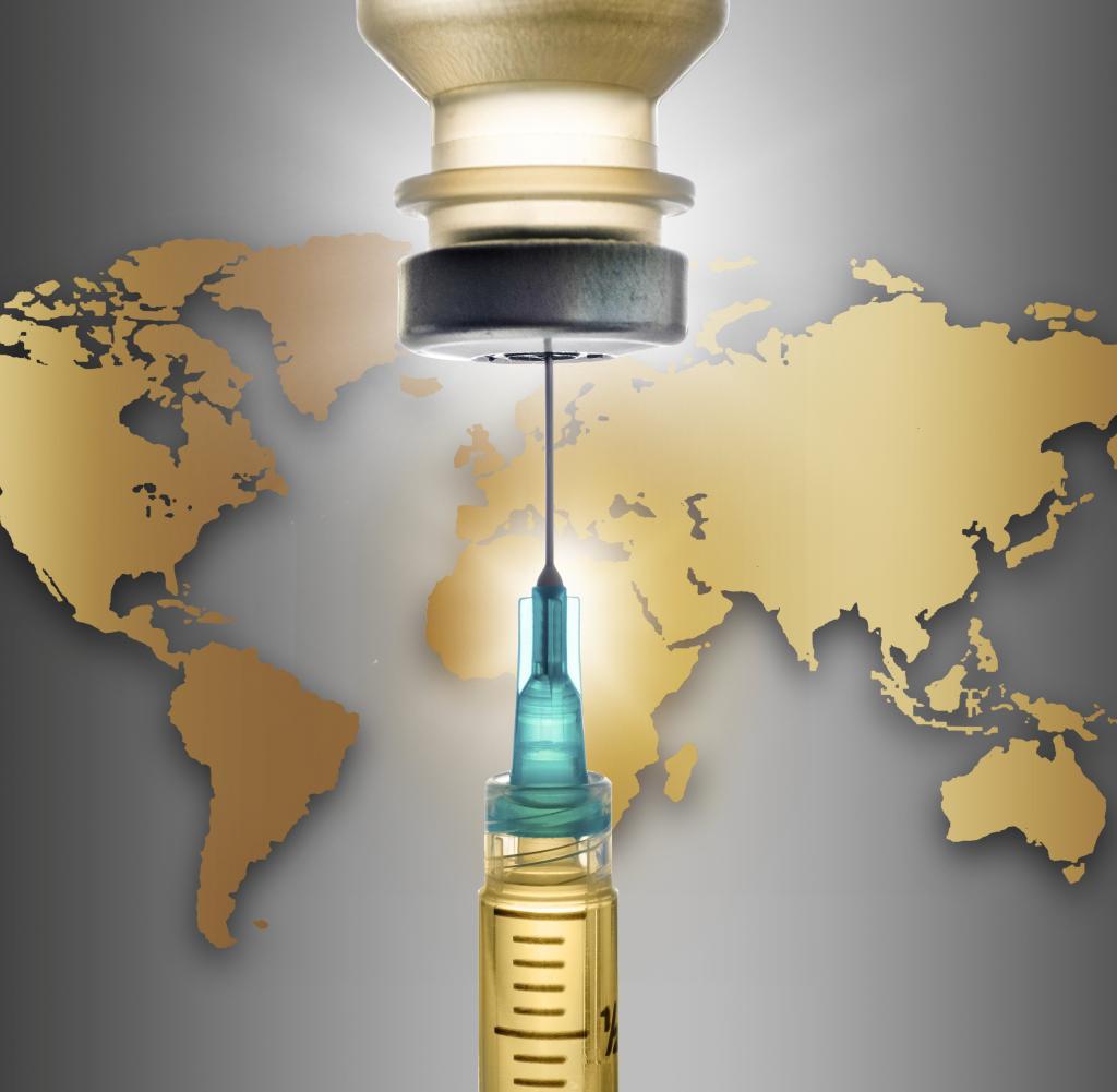 Weltkarte und Impfstoff