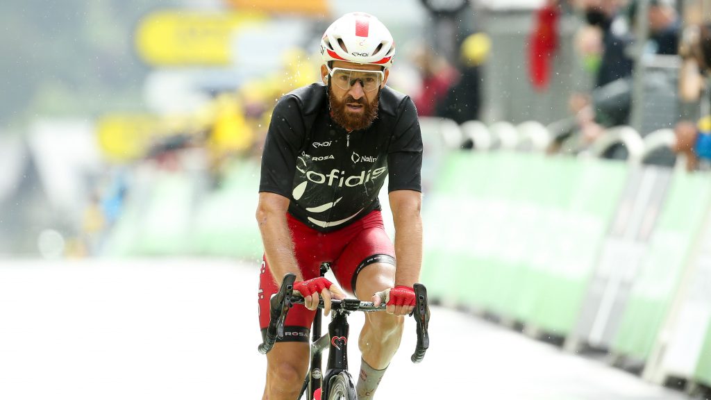 Simon Geschke of Germany crosses the finish line during the Tour de France 2021 on July 3 in Le Grand Bornand, France.