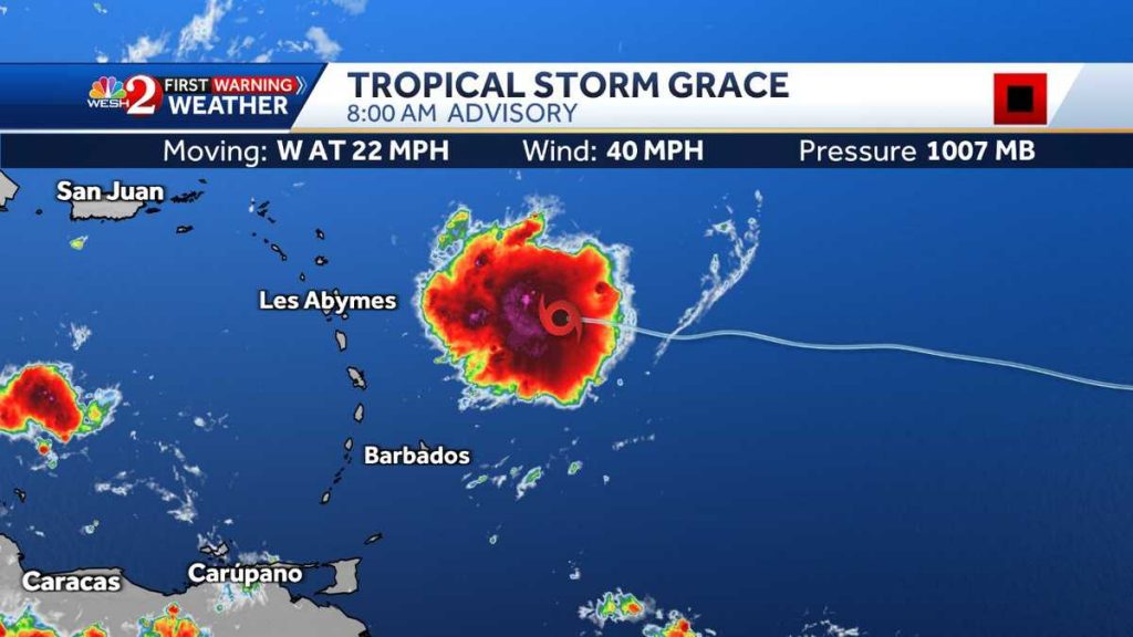 Tropical Storm Grace bildet sich am frühen Samstagmorgen