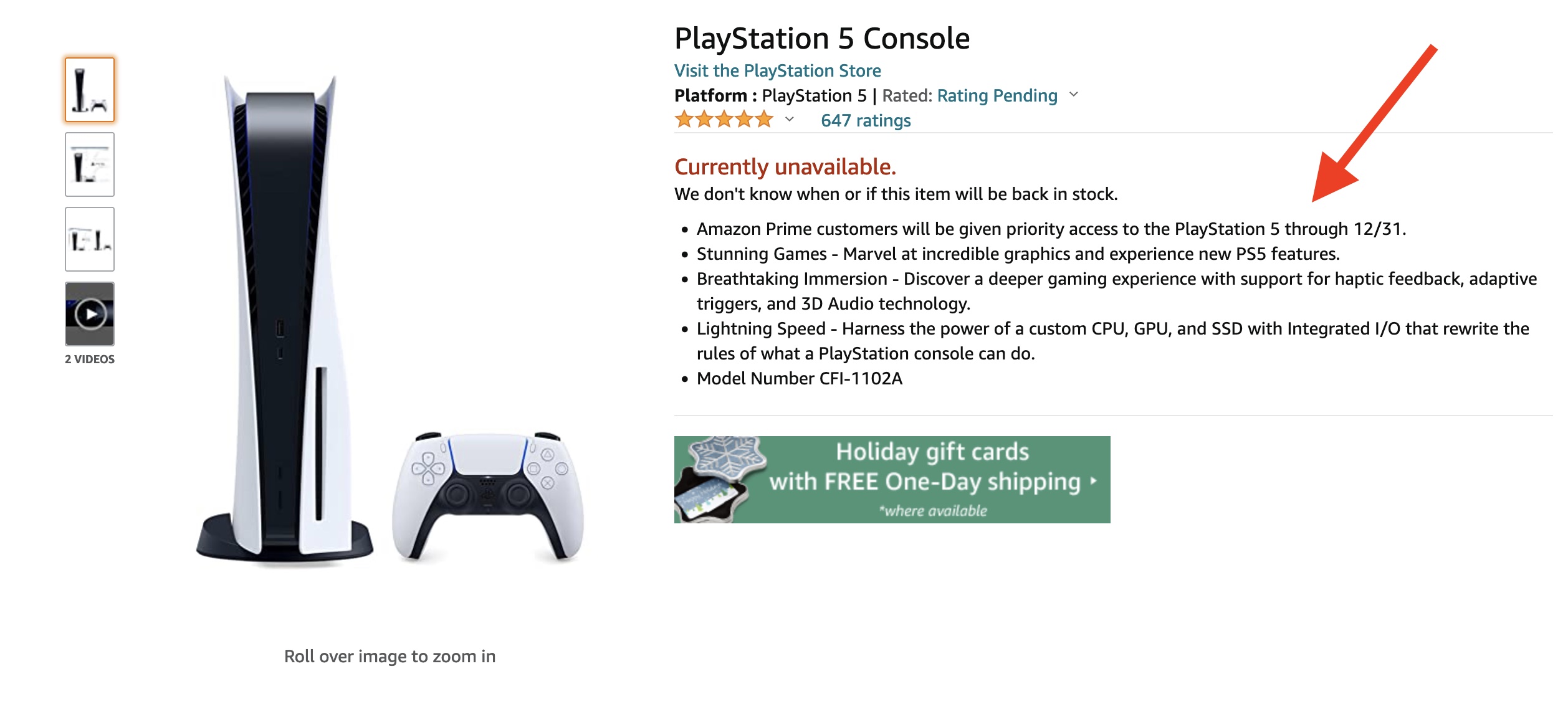 Amazon PS5-Produktseite