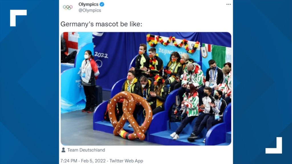 Die deutsche Eiskunstlaufmannschaft brachte ein Brezel-Maskottchen zu Olympia