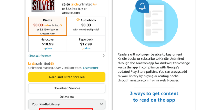 Amazon Kindle-Buchkäufe sind das nächste Opfer der Google Play-Abrechnung