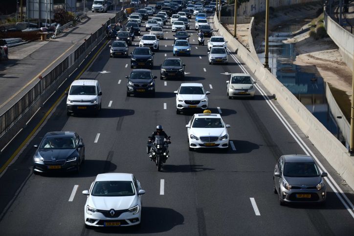 Traffic jams on Ayalon highway in Israel on April 8, 2021.