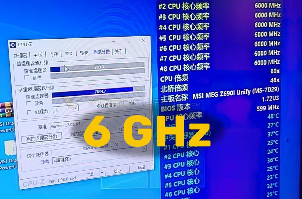 Intel Core i7-13700K wurde auf 6 GHz übertaktet und erzielte Berichten zufolge 983 Punkte im CPU-Z ST-Test